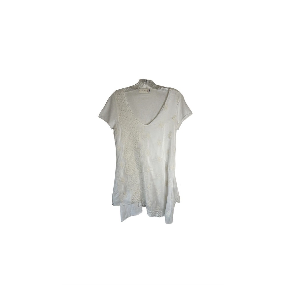 4 Love And Liberty Johnny Was  V-Neck White Top Embroidered Overlay‎ Sz Small